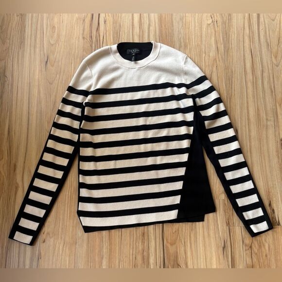 Rag and Bone Sweater Cecilee Merino Wool Striped Black White Size Small Top - Picture 3 of 10